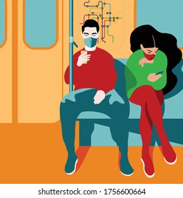 For Global Health - Coronavirus - COVID-19 - people with mask sitting in the metro - safe travel
