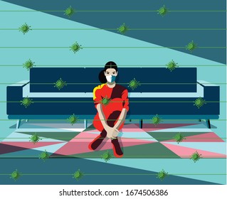 For Global Health - Coronavirus - COVID-19 - woman in the home room isolated by virus