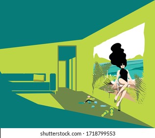 For Global Health - Coronavirus - COVID-19 - woman painting a landscape indoors