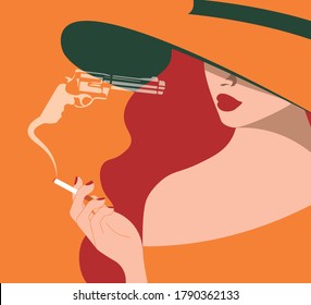 Global Health - Drug Abuse - Woman Smoking With Gun Pointed At Her