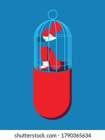 Global Health - Drug Abuse - woman trapped in a pill cage