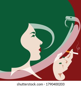 Global Health - Drug Abuse - woman smoking wrapped in poisonous smoke