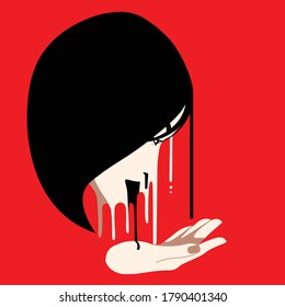 Global Health - Drug Abuse - woman face falling apart in red background