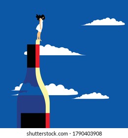 Global Health - Drug Abuse - Woman On The Edge Of The Bottle-shaped Cliff