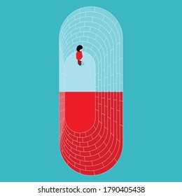 Global Health - Drug Abuse - woman trapped in pill-shaped cell