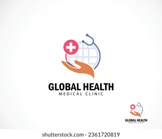 global health logo creative design concept medical clinic care symbol hand plus