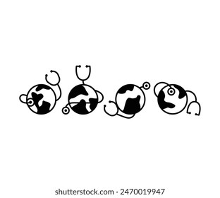 global health stethoscope icon symbol vector design simple black white flat illustration collections sets 