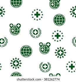 Global Healthcare Seamless vector repeatable pattern. Style is flat symbols on a white background.