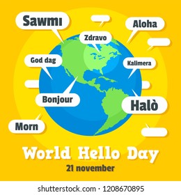 Global hello day concept background. Flat illustration of global hello day vector concept background for web design