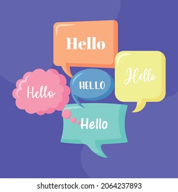 global hello design with bubbles