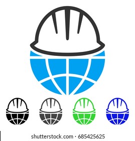 Global Helmet flat vector pictogram. Colored global helmet gray, black, blue, green icon versions. Flat icon style for graphic design.