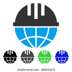 Global Helmet flat vector pictogram. Colored global helmet gray, black, blue, green icon versions. Flat icon style for web design.