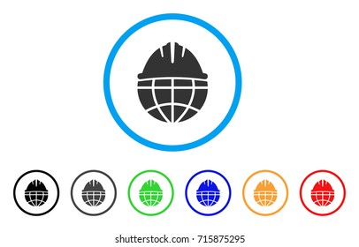 Global Helmet icon. Vector illustration style is a flat iconic global helmet gray rounded symbol inside light blue circle with black, gray, green, blue, red, orange color variants.
