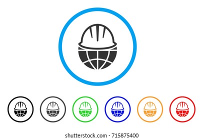 Global Helmet icon. Vector illustration style is a flat iconic global helmet gray rounded symbol inside light blue circle with black, gray, green, blue, red, orange color additional versions.