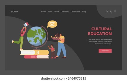 Global heritage learning. Diverse individuals engaging with cultural education, showing their cultures and local traditional clothes. Celebration of traditions and languages. Flat vector illustration