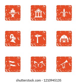 Global history icons set. Grunge set of 9 global history vector icons for web isolated on white background