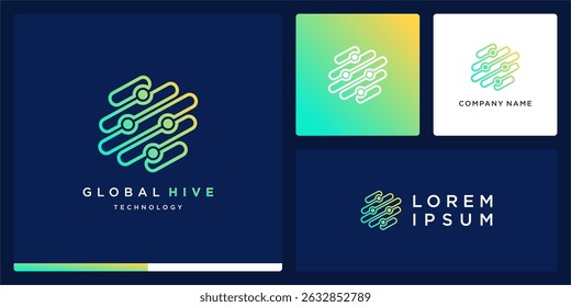 Global hive tech logo design template