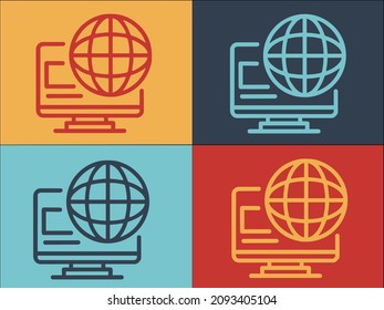 Global Home Office Logo Template, Simple Flat Icon of computer,work,office
