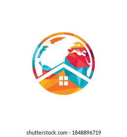 Plantilla de diseño del logotipo del vector del hogar global. Concepto de diseño del logotipo del vector de la casa mundial.