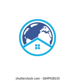 Global home vector logo design template. World house vector logo design concept.