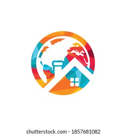 Plantilla de diseño del logotipo del vector del hogar global. Concepto de diseño del logotipo del vector de la casa mundial.	