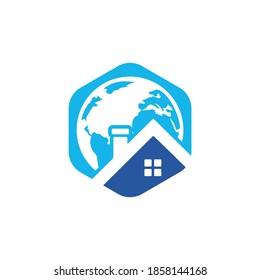 Plantilla de diseño del logotipo del vector del hogar global. Concepto de diseño del logotipo del vector de la casa mundial.	