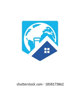 Global home vector logo design template. World house vector logo design concept.	