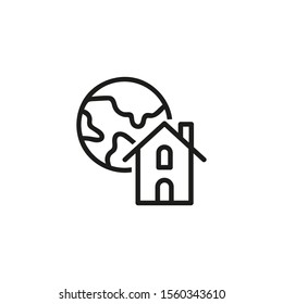 Global homes thin line icon. Home building, planet, globe isolated outline sign. Smart house concept. Vector illustration symbol element for web design and apps