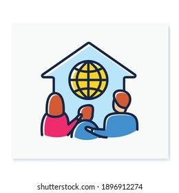 Global homeschooling color line icon. Spend more time finding friends. Online education concept. Distant remote teaching and home schooling. Isolated vector illustration 