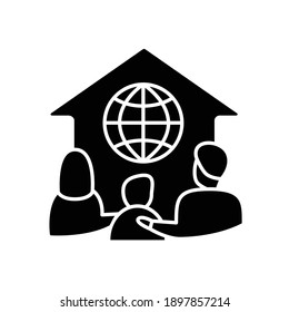 Global homeschooling glyph icon. Spend more time finding friends. Online education concept. Distant remote teaching and home schooling. Isolated silhouette vector illustration