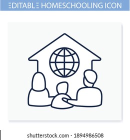 Global homeschooling line icon. Spend more time finding friends. Home education concept. Distant remote teaching and homeschooling. Editable vector illustration 