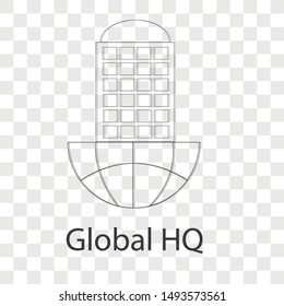 Global HQ icon on transparency background. Line vector illustration for brochure.