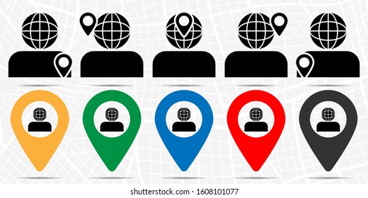 Global, human icon in location set. Simple glyph, flat illustration element of business theme icons