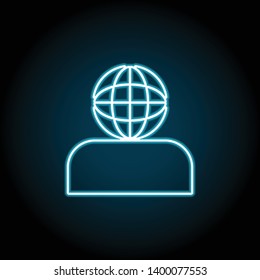 global, human neon icon. Simple thin line, outline vector of Business global icons for UI and UX, website or mobile application on dark blue gradient background