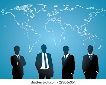 Global human resources concept business people work team with world map background