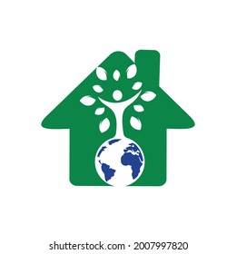 Global human tree vector logo design template. Green house logo concept.	