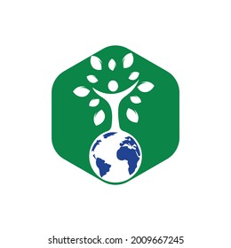 Global human tree vector logo design template.	