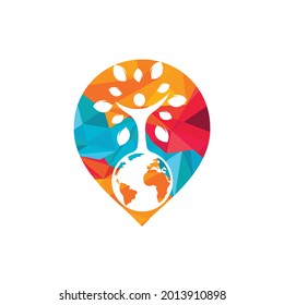 Global human tree vector logo design template. Green pin point icon logo concept.