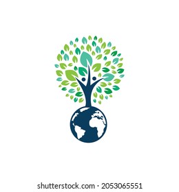 Global human tree vector logo design template.	