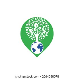 Global human tree vector logo design template. Green pin point icon logo concept.	