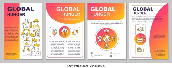 Global hunger red gradient brochure template. Food insecurity. Leaflet design with linear icons. 4 vector layouts for presentation, annual reports. Arial-Black, Myriad Pro-Regular fonts used