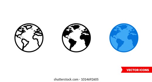 Global icon of 3 types: color, black and white, outline. Isolated vector sign symbol.