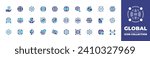 Global icon collection. Duotone color. Vector and transparent illustration. Containing worldwide, global, web, global shipping, services, expansion, internet, world, travel, global network.