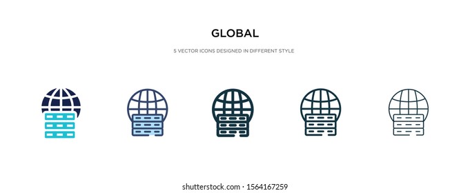 global icon in different style vector illustration. two colored and black global vector icons designed in filled, outline, line and stroke style can be used for web, mobile, ui