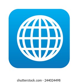 Global icon on blue button, clean vector
