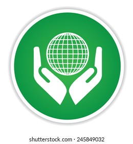 Global icon on green button background,clean vector