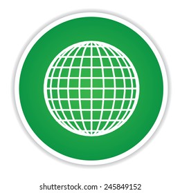 Global icon on green button background,clean vector