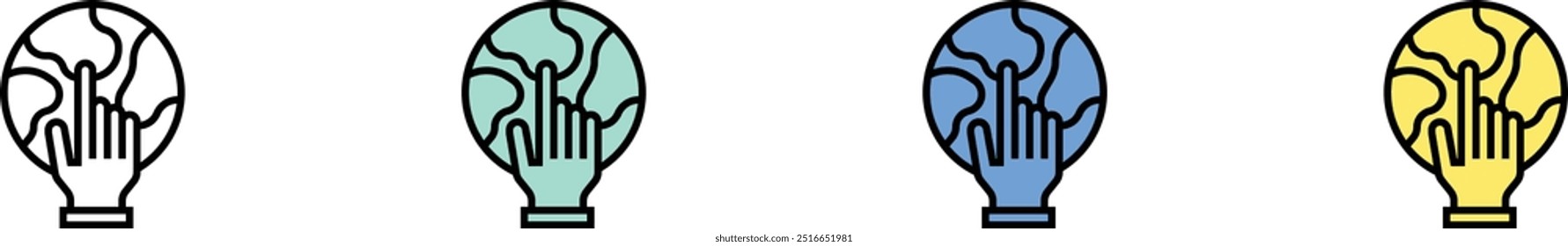 global icon. Outline, Green, Blue and Yellow Style Design Isolated On White Background