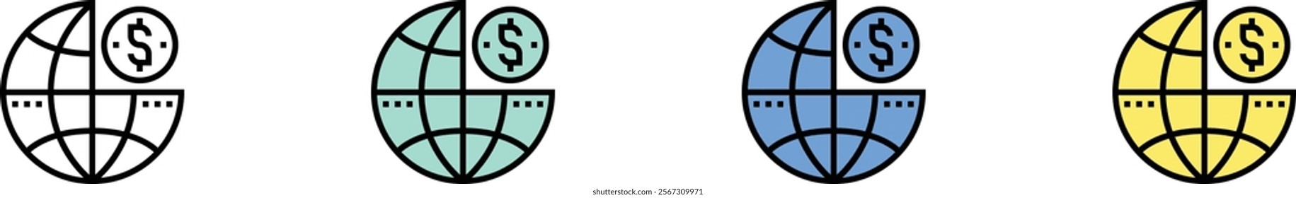 global icon. Outline, Green, Blue and Yellow Style Design Isolated On White Background