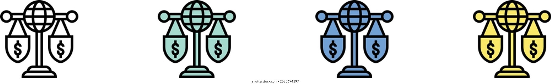 global icon. Outline, Green, Blue and Yellow Style Design Isolated On White Background